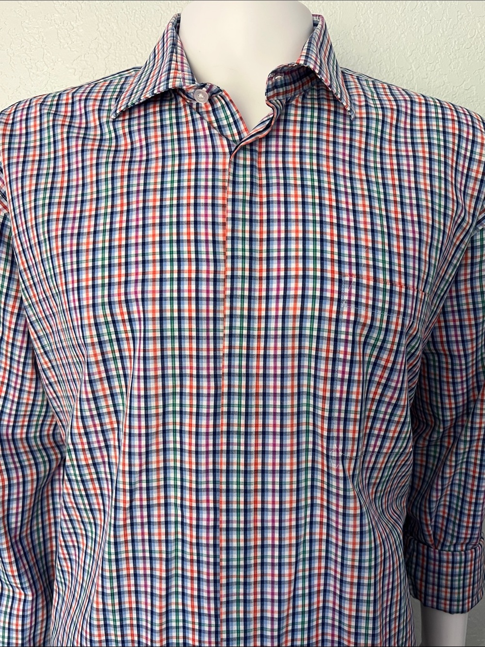 Stacy Adams Mens 17.5 34/35 Plaid Dress Shirt Regular Fit Button Down Business